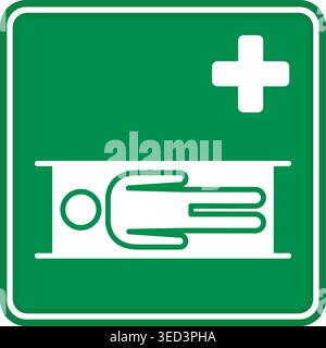 Green Sign Stretcher Point. Vector Icon. Emergency Evacuation Sign. Stretcher Distribution Point. Emergency Situation Stock Vector