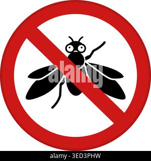 Red Sign No Fly. Vector Icon. Round Sign with Fly. Pest Control, Insect Extermination Stock Vector