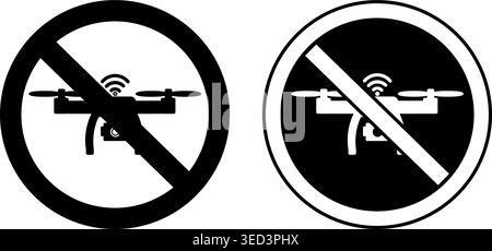 No Drone Zone Signs. Black and White Vector Icons. Prohibitory Road Sign. Drones Prohibited Stock Vector