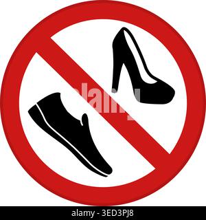 Red Sign Please No Shoes. Vector Icon. Round Prohibition Sign. Women's Heeled Shoe and Slippers. Prohibition on Wearing Shoes Stock Vector