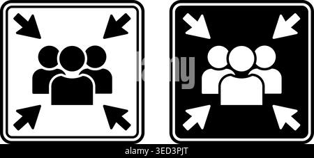 Assembly Point Signs. Black and White Vector Icons. Emergency Evacuation Symbol. People Assembly Point in Case of Evacuation. Emergency Situation Stock Vector