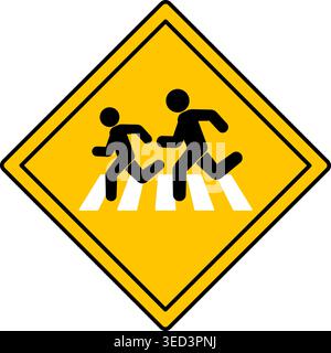 Yellow Sign Runner Crossing. Vector Icon. Road Sign. People Running on Pedestrian Crossing Stock Vector
