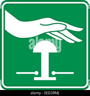 Green Sign Emergency Stop Push Button. Vector Icon. Evacuation Sign. Industrial Safety, Observe Work Rules at the Facility. Emergency Situation Stock Vector