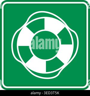 Green Sign Emergency Lifebuoy. Vector Icon. Evacuation Sign. Drowning Rescue Service. First Aid for Victims of Water Recreation Stock Vector