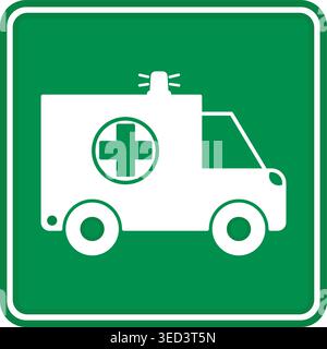 Green Sign Ambulance Pick up Point. Vector Icon. Ambulance Parking Sign. First Aid. Rescue Service Stock Vector