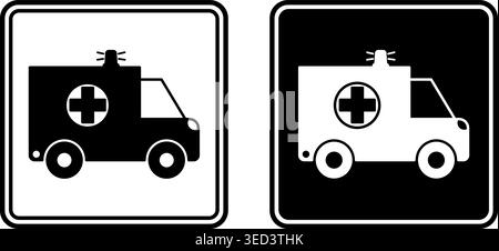 Signs Ambulance Pick up Point. Black and White Vector Icons. Ambulance Parking Sign. First Aid. Rescue Service Stock Vector