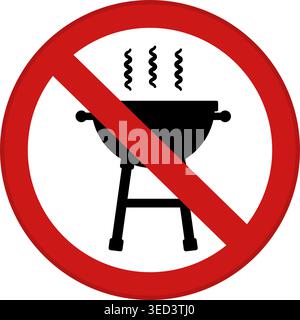 Red Sign No Barbecue. Vector Icon. Prohibitory Road Sign. No Grill, No BBQ. Meat Cooking Grill Stock Vector