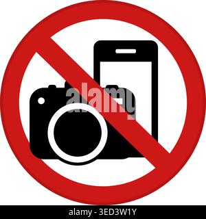 Red Sign No Photography. Vector Icon. Prohibitory Round Sign. Warning About Prohibition Of Using Mobile Phone And Camera Stock Vector