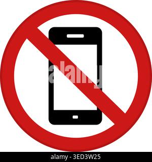Red Sign No Mobile Phone. Vector Icon. Prohibitory Round Sign. Warning of Prohibition of Mobile Phone Use Stock Vector
