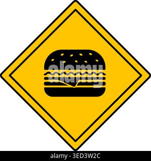 Yellow Sign Burger Zone. Vector Icon. Humorous Road Sign. Junk Food Warning, Overeating Danger Stock Vector