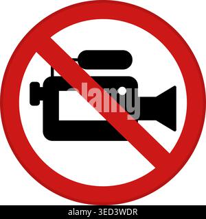 Red Sign Video Recording Or Streaming Not Allowed. Vector Icon. Prohibitory Round Sign. Do Not Use a Video Camera Stock Vector