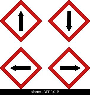 Red Road Signs with Directional Arrows. Vector Icons. Forward, Backward, Left, and Right Stock Vector