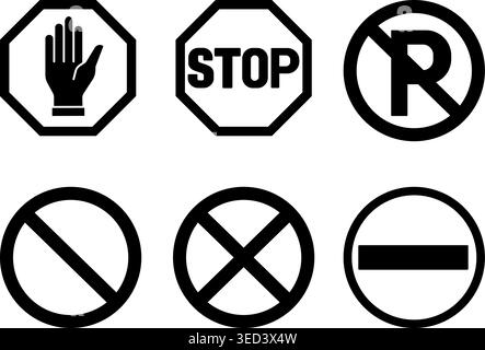 Road Signs Prohibiting Parking. Vector Icons. No Parking, Stopping, Waiting, and Entry Stock Vector