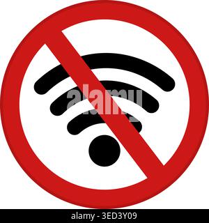 Red Sign No Wi Fi Signal. Vector Graphics. Sticker Prohibiting Wi Fi Internet Stock Vector