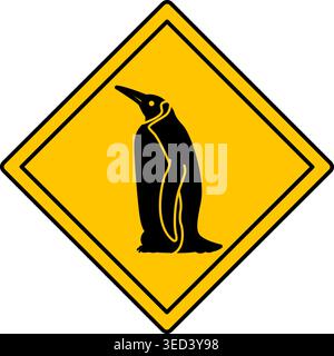 Yellow Road Sign Penguin. Vector Icon. Bird. Road Sign Warning about Crossing the Road by Animals. Sticker for Zoo Stock Vector
