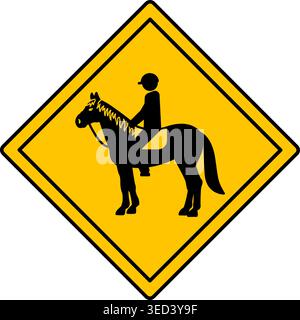 Yellow Road Sign Horse Rider. Vector Icon. Road Sign Warning about Crossing the Road Race Horse with Jockey. Sticker Stock Vector