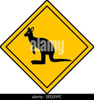 Yellow Road Sign Kangaroo. Vector Icon. Road Sign Warning about Crossing the Road Animals. Zoo Sticker Stock Vector