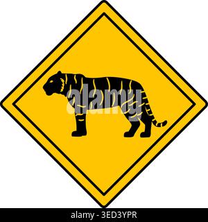 Yellow Road Sign Tiger. Vector Icon. Road Sign Warning about Crossing the Road by Animals. Sticker for Zoo Stock Vector
