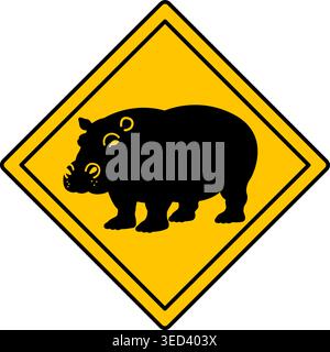 Yellow Road Sign Hippopotamus. Vector Icon. Hippopotamus. Road Sign Warning about Crossing the Road by Animals. Sticker for Zoo Stock Vector