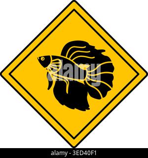 Yellow Road Sign Beta Fish. Vector Icon. Road Sign Warning About Marine Animals. Zoo Sticker Stock Vector