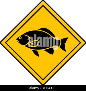 Yellow Road Sign Fish. Vector Icon. Road Sign Warning about Animals. Zoo Sticker Stock Vector