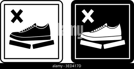 Do Not Step Icons. Labels for Cardboard Packaging. Warning Symbol, Handle with Care. Shoe Standing on Fragile Item. Illustration on White and Black Ba Stock Vector