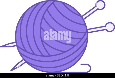 Colored Yarn Icon. Vector Illustration. Ball of Thread and Knitting Needles. Material Characteristics Concept Stock Vector
