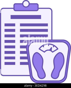 Colored Manage Weight Icon. Vector Illustration. Healthy Food List and Bathroom Scale. Healthy Lifestyle, Proper Nutrition. Weight Loss Concept Stock Vector