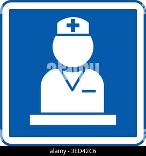 Blue Nurse Station Sign. Vector Illustration. Ward Nurse Workplace in the Inpatient Department. Sign in the Hospital Department Stock Vector
