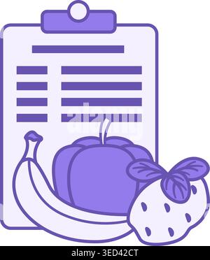 Colored Diet Icon. Vector Illustration. Healthy Food List, Vegetables and Fruits. Banana, Paprika, Potato and Basil. Healthy Lifestyle, Proper Nutriti Stock Vector