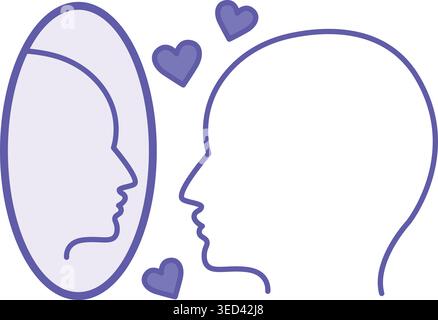 Colored Ego Icon. Vector Illustration. Man Admiring Himself In The Mirror. Self-Confidence, Narcissism, Mental Health. Concept Psychology Stock Vector
