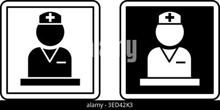 Nurse Station Signs. Black and White Vector Illustrations. Ward Nurse Workplace in the Inpatient Department. Sign in the Hospital Department Stock Vector