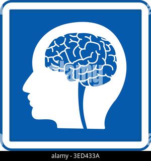 Blue Neurology Sign. Vector Icon. Head and Human Brain. Treatment of Nervous System Diseases. Hospital Department Sign Stock Vector