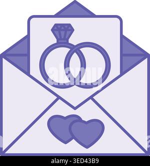 Colored Alert Wedding Icon. Vector Illustration. Envelope with Hearts and Card with Wedding Rings. Memory Love Concept Stock Vector