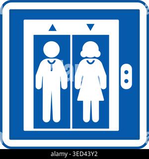 Blue Elevator Sign. Vector Icon. Lifting Machine for Moving People and Goods Up and Down. Hospital Department Sign Stock Vector