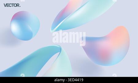 Pastel 3D Fluid Shapes - Iridescent Gradient Abstract Background for Modern Design Stock Vector