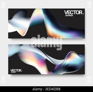 Colorful iridescent strip dances across deep matte canvas with shimmer Stock Vector