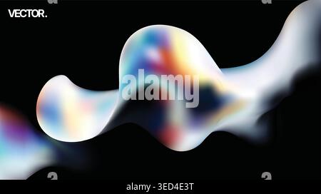 An Iridescent Fluid Gradient Abstract Futuristic Colorful Wave set against a Black Background Stock Vector