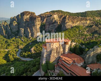 Rousanou Monastery at Sunrise, Meteora, Greece Stock Photo