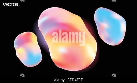 Iridescent Fluid Blobs - Colorful Gradient 3D Abstract Background for Modern Design Stock Vector