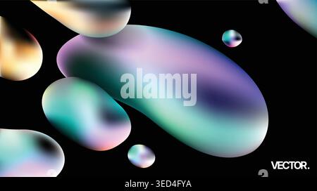 Iridescent Fluid Blobs on Black Background Colorful Gradient Liquid Bubbles Vector Artwork Stock Vector