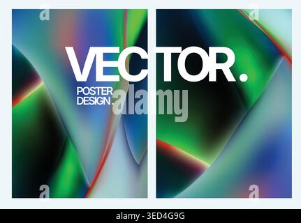 Colorful luminous billboard featuring shimmering waves and vibrant bands Stock Vector