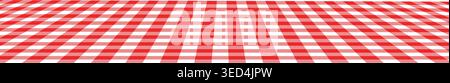 Picnic or kitchen table surface with checkered red and white tabletop in perspective view. Italian pizzeria cafe or restaurant wallpaper. Breakfast or dinner background. Vector flat illustration. Stock Vector