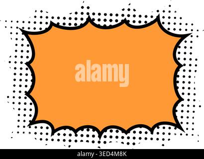 Empty orange speech bubble with half tone background in manga style. Cartoon dialogue box. Textbox, message cloud, emphasis or burst comic effect template for anime book. Vector illustration. Stock Vector