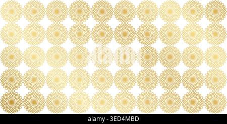Art deco pattern with repeated golden flower shapes on white background. Luxury minimalistic wallpaper with floral motif. Golden Arabian mosaic print. Abstract geometric ornament. Vector illustration. Stock Vector