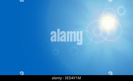 Blue sky background with rays of light. Summer bright vector sunny cloud gradient. Skyline abstract shine sunlight flare. Day heaven cloud burst Stock Vector