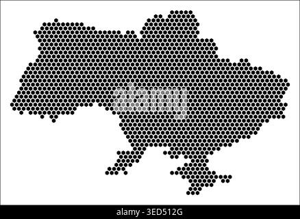 Ukraine hexagon map. Plain black and white dotted shape template. Country tiny hexagon cells. Ukraine flat honeycomb template. Vector illustration. Stock Vector
