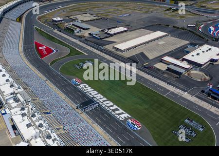 An aerial view of Charlotte Motor Speedway reveals its 1.5-mile quad ...