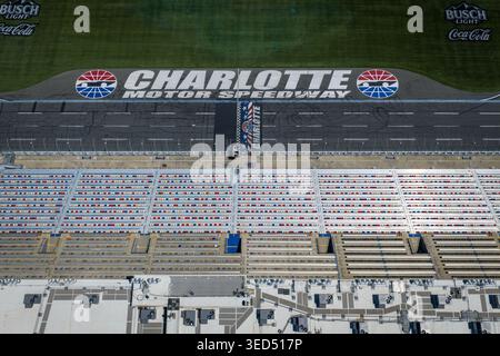 An aerial view of Charlotte Motor Speedway reveals its 1.5-mile quad ...