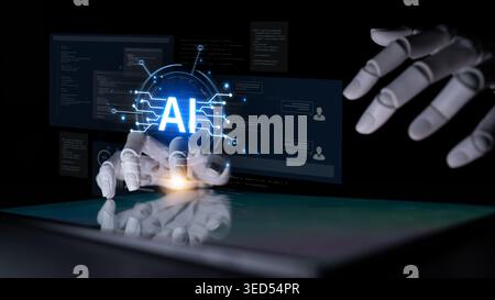 Futuristic software development concept featuring AI pair programmer, automated AI code generation, and real-time AI debugging. Ideal for DevOps and Stock Photo